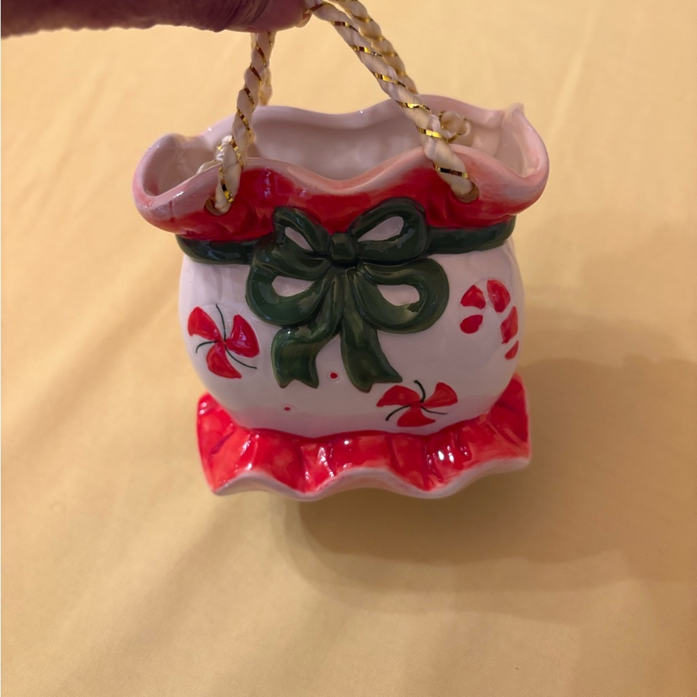Ceramic Bag Holiday Decor - Holds Gifts, Trinkets, Candy & More-Vintage. Used